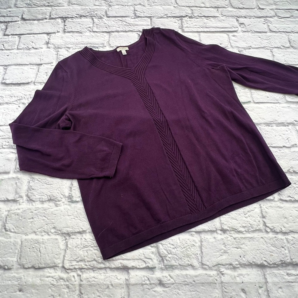 Talbots Factory Women's Plum Purple Fine Knit Cotton V-Neck Sweater Large Office